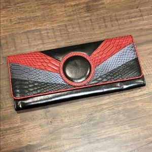 Bebe leather clutch black red grey
